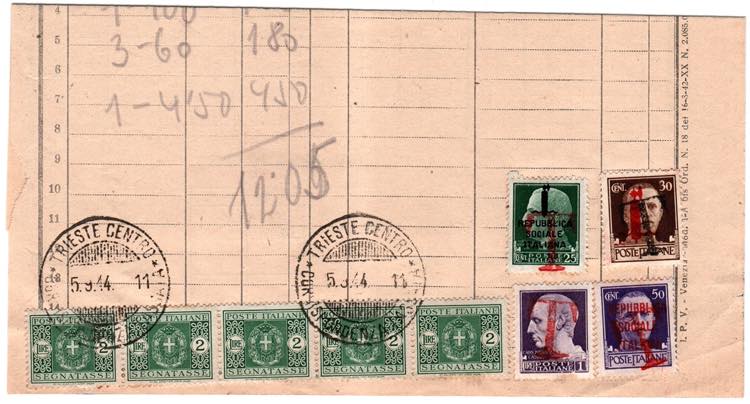 R.S.I. - Tassa cumulativa da Trieste 5.9.44 ... 