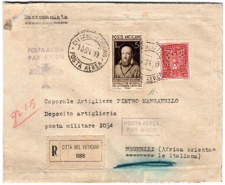 VATICANO - Racc. aerea dal Vaticano 19.12.40 ... 