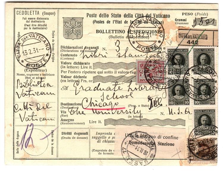 VATICANO - Bollettino pacco dal Vaticano ... 