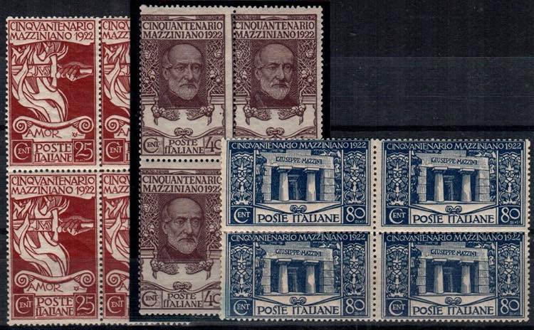 VITTORIO EMANUELE III - Mazzini 3 val. cpl. ... 