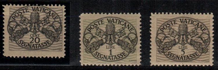 VATICANO - Segnatasse carta grigia 3 valori ... 