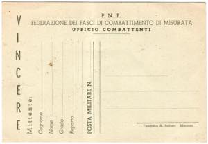 FRANCHIGIE MILITARI - F 33D, P.N.F. fascio ... 