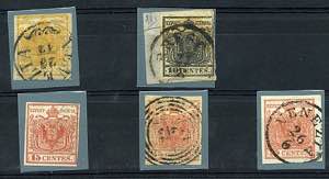LOMBARDO VENETO - 5 francobolli 5 c. + 10 c. ... 