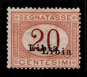 LIBIA - Segnatasse 20 c. doppia sopr. (3b).