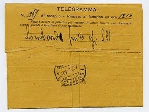 A.O.I. ANNULLAMENTI - Telegramma da Asmara ... 
