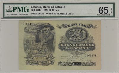 Estonia 20 krooni 1932 PMG 65 ... 