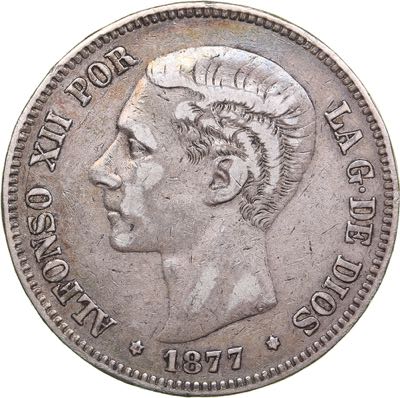 Spain 5 pesetas 1877
24.79 g. ... 