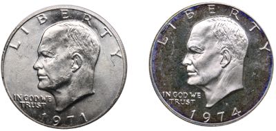 USA 1 dollar 1971 and 1974 (2)
Ag.