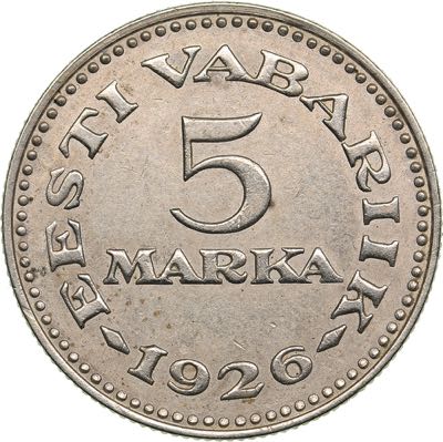 Estonia 5 marka 1926
4.77 g. XF/XF ... 