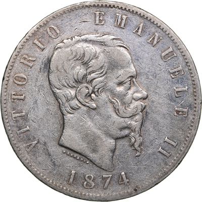 Italy 5 lire 1874
24.84 g. VF/F+