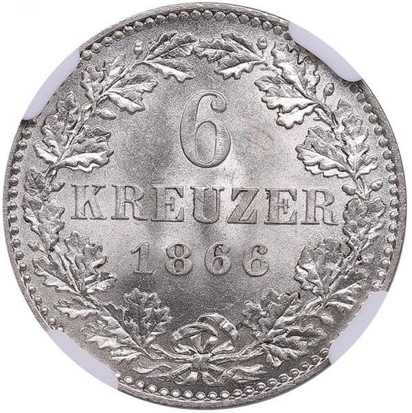 Germany, Frankfurt 6 Kreuzer 1866 ... 