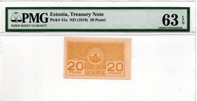 Estonia 20 penni 1919 PMG 63 ... 