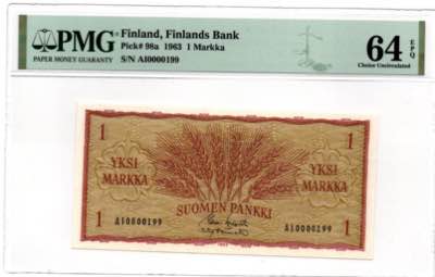 Soome 1 markka 1963 PMG 64 ... 