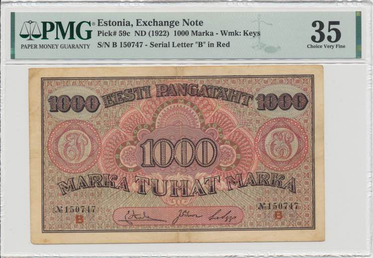 Estonia 1000 marka 1922 B - PMG ... 