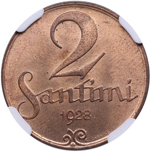 Latvia 2 santimi 1928 - NGC MS 65 ... 