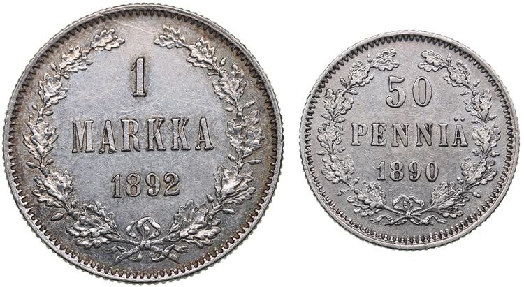 Russia, Finland 1 markka 1892 & 50 ... 
