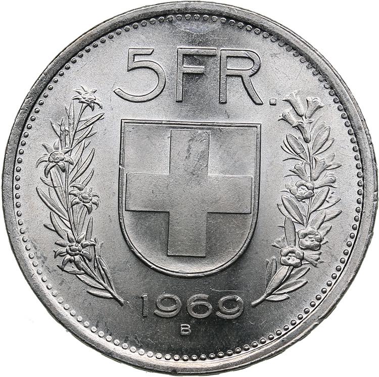 Swizerland 5 francs 1969 B15.00g. ... 
