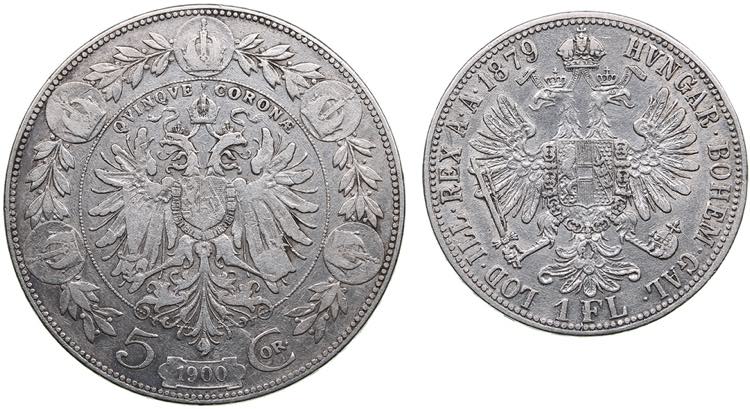 Austria 5 corona 1900 & 1 florin ... 