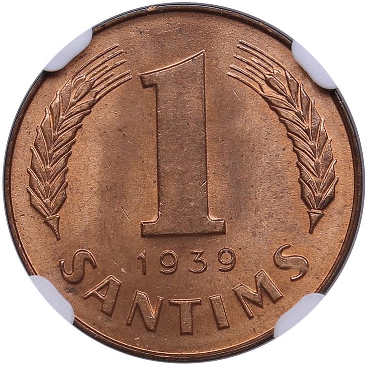 Latvia 1 santims 1939 - NGC MS 65 ... 