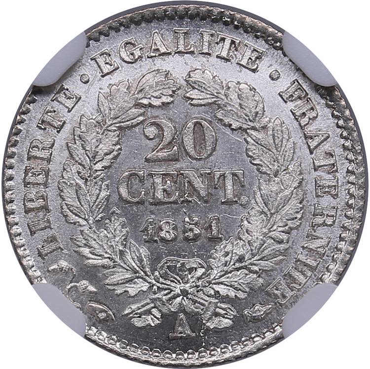 France 20 centimes 1851 A - NGC MS ... 