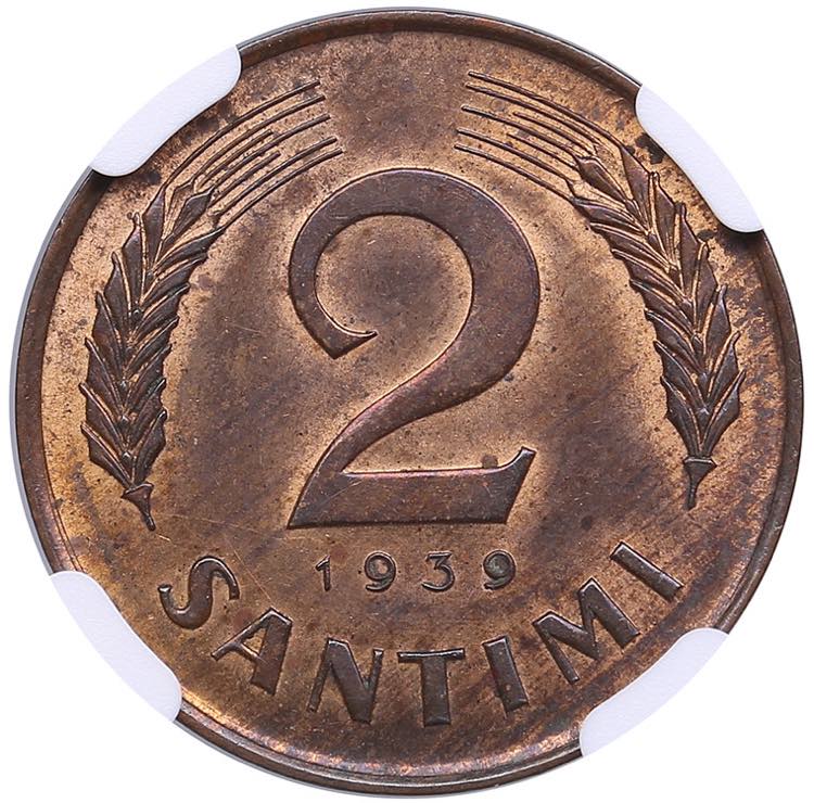 Latvia 2 santimi 1939 - NGC MS 63 ... 