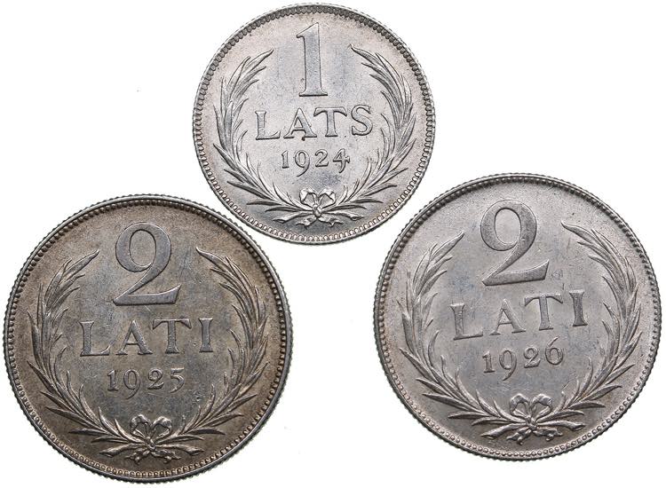 Latvia 2 lati 1925, 1926 & 1 lats ... 