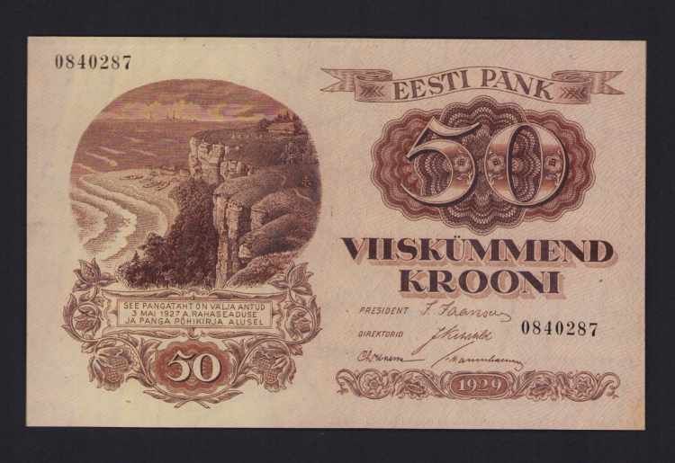Estonia 50 krooni 1929 AU Pick 65a.