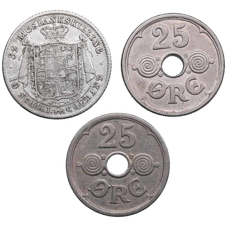 Lot of coins: Denmark (3) 25 ore ... 