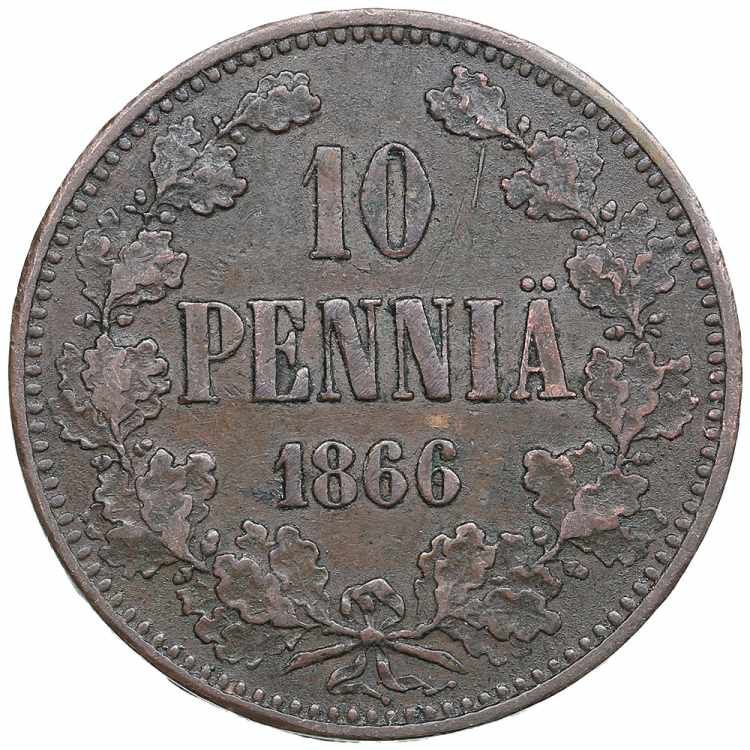 Russia, Finland 10 pennia 1866 ... 