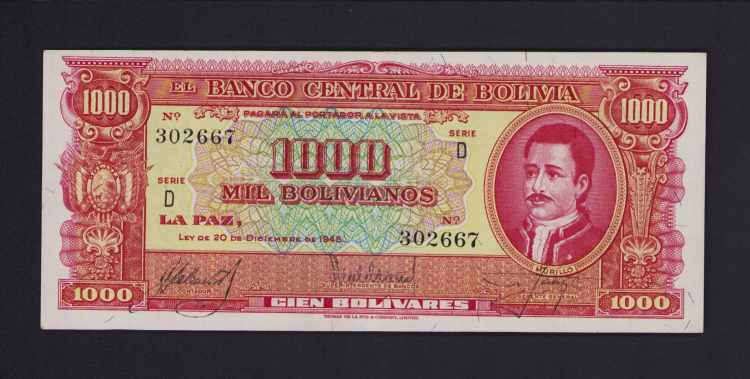 Bolivia 1000 bolivanos 1945 AU