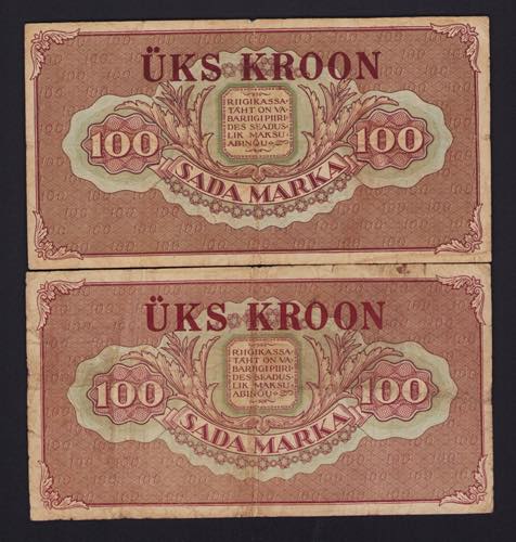Estonia 1 kroon - 100 marka 1923 ... 