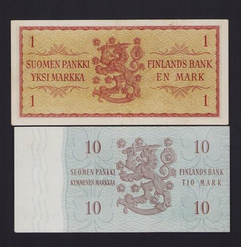 Finland 1 markka & 10 markkaa 1963 ... 