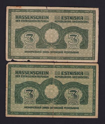 Estonia 3 marka 1919 (2) Various ... 