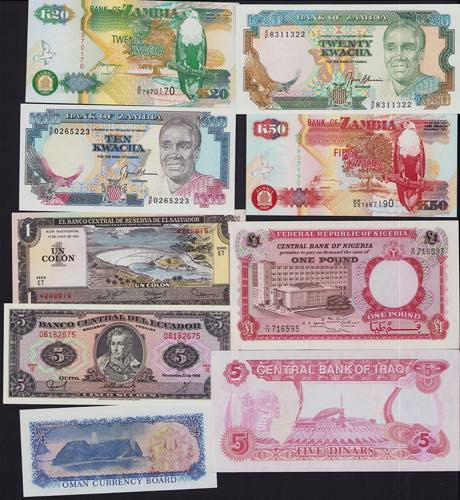 Lot of World paper money: Zambia, ... 