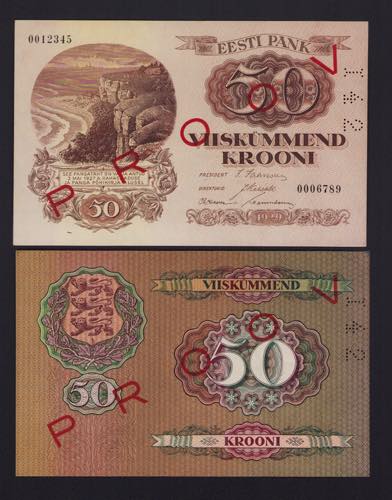 Estonia 50 krooni 1929 - One-sided ... 