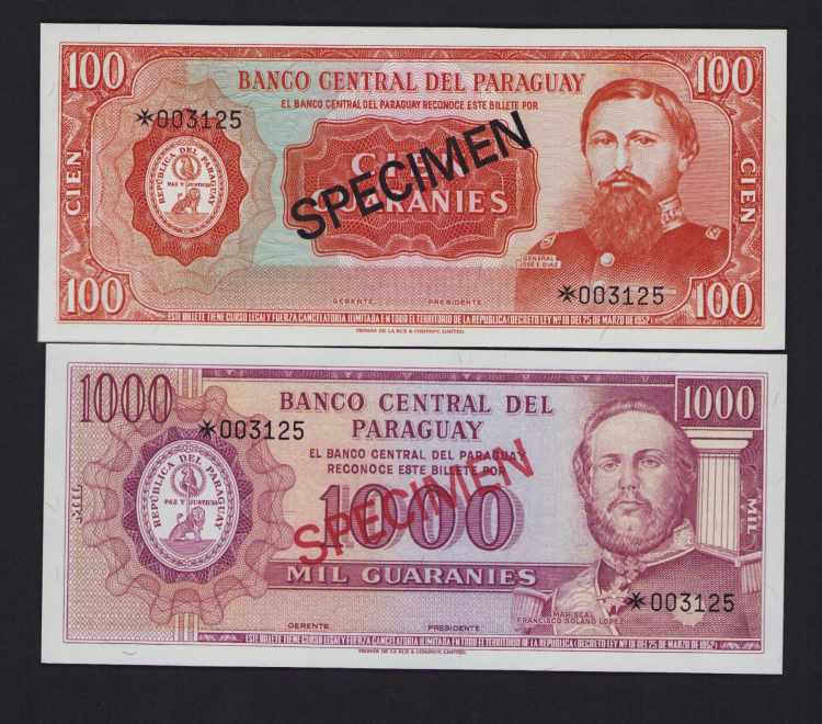 Paraguay 100 & 1000 guaranies - ... 