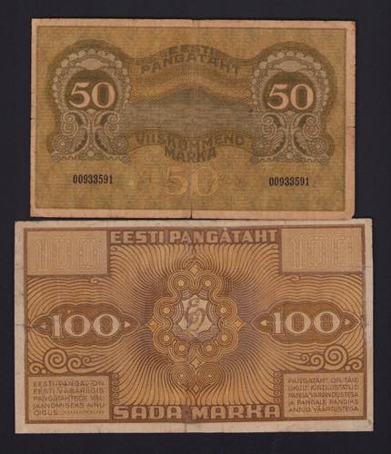 Estonia 100 marka 1921 & 50 marka ... 