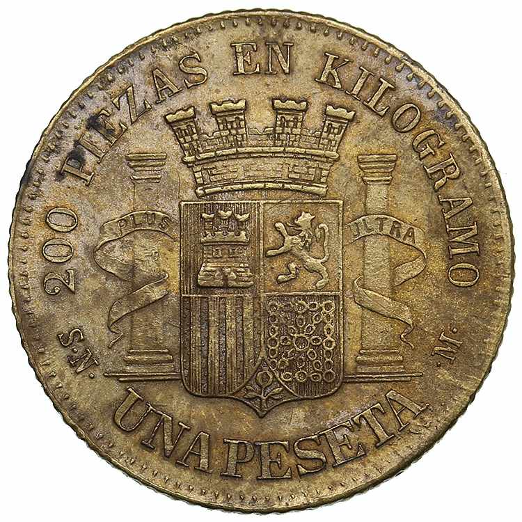 Spain 1 peseta 1870 4.61g. VF/VF