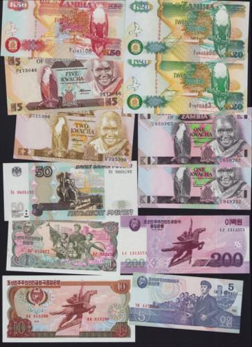 Lot of World paper money: Zambia, ... 