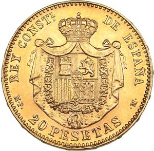 Spain 20 pesetas 1890
6.43 g. VF/XF Gold.