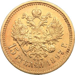 Russia 15 roubles 1897 АГ - Nicholas II ... 