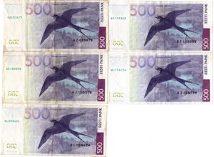 Estonia 500 krooni 2000 (5) Various series ... 