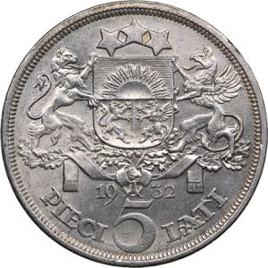 Latvia 5 lati 1932
25.00 g. XF/AU Mint ... 