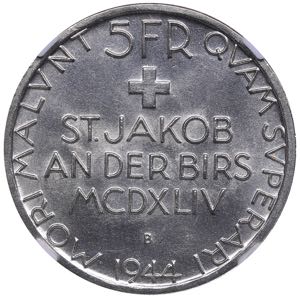 Switzerland 5 francs 1944 B NGC MS 65
500th ... 