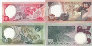 Angola 20, 50, 100 escudos 1972,73 (4) UNC ... 