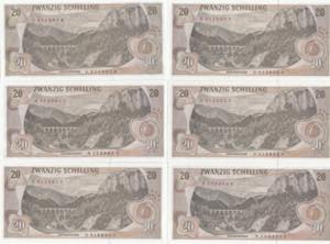 Austria 20 Shillings 1967 (6) UNC Pick 142.