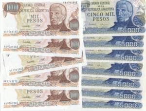 Argentina 1000 & 5000 pesos 1976,77 (12) UNC ... 