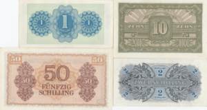 Autria 1, 2, 10, 50 Shillings 1944 (4) AU ... 
