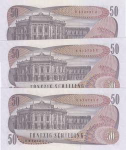 Austria 50 Shillings 1970 (3) UNC. Pick 143
