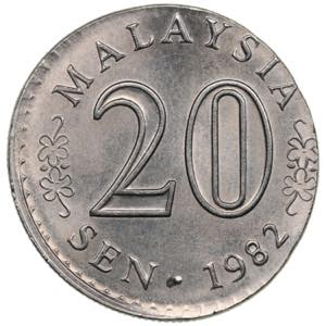 Malaysia 20 Sen 1982 - Mint error 4.10g. ... 